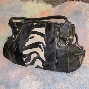 D&G BLACK LOGO SHOULDER BAG W/ZEBRA PRINT DETAIL - LARGE SHOULDER BAG